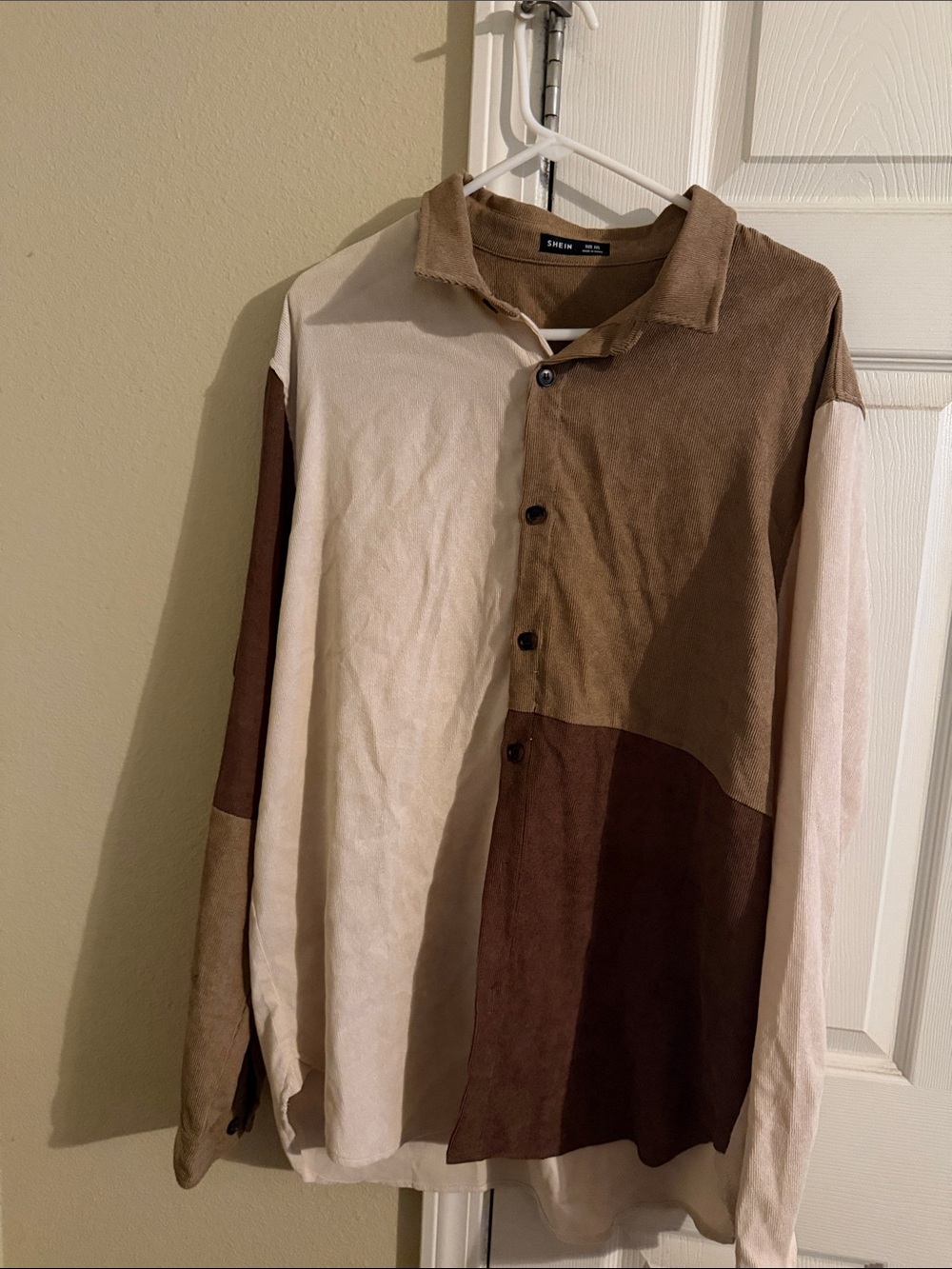 SHEIN Brown & Cream Colorblock Lightweight Shirt Jacket